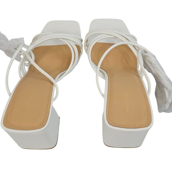 PrettyLittleThing 5/38 White Strappy Block Heel Preppy Summer Party Wedding Y2K - Picture 6 of 16